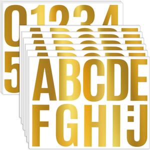 24 Sheets Letter Stickers Bulletin Board Letters Large 4 Inch Vinyl Alphabet Stickers Big ABC Numbers Peel and Stick for Poster Board Classroom Mailbox Crafts Window Door Decoration (Gold)