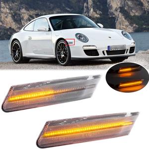 2Pcs LED Dynamic Sequential Blink Side Marker Lamp Light Kit for Porsche Carrera 2005-2013 for Boxster 987 2005-2012 Cayman 2006-2012 Clear Lens Amber LED Front Turn Signal Side Marker Lights
