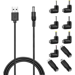 DC 5V Power Cord, USB to DC 5.5x2.1mm Plug Charging Cable with 10 Connector Tips(5.5x2.5, 4.8x1.7, 4.0x1.7, 4.0x1.35, 3.5x1.35, 3.0x1.1, 2.5x0.7, Micro, Type-C, Mini USB)