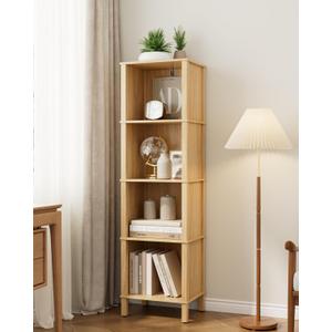 Book Shelf, Modern 4-Tier Bookcase, Open Storage Bookshelf, 11 14.2 50.4 Inches, Small Narrow Bookshelves for Living Room, Home Office, Bedroom, Natural