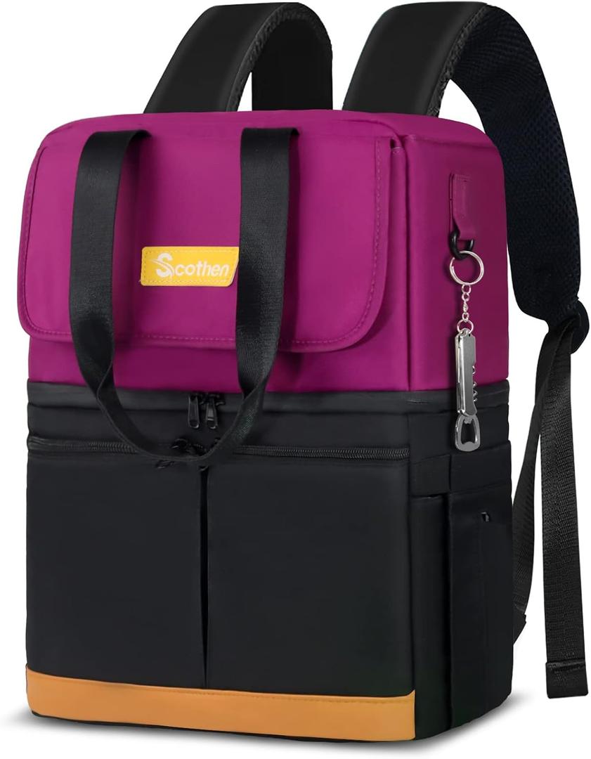 Scothen Backpack Cooler with Double Decker & 12 Ice Packs- Keeps 36 Cans Cold for Up to 24 Hours- Waterproof & Leak Proof Insulated Cooler Backpack- Stylish Cooler Bookbag for Women Travel Work Beach