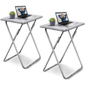 TV Tray Table, Folding Dinner Tray With No Assembly Required, Sturdy Foldable Snack Eating Table for Living Room, 2PCS (White Marble)