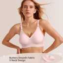 LetsJoli Push Up Seamless Bras for Women No Underwire Support and Lift V Neck Wireless Full Coverage Bralettes Everyday Bras (Pink, S)