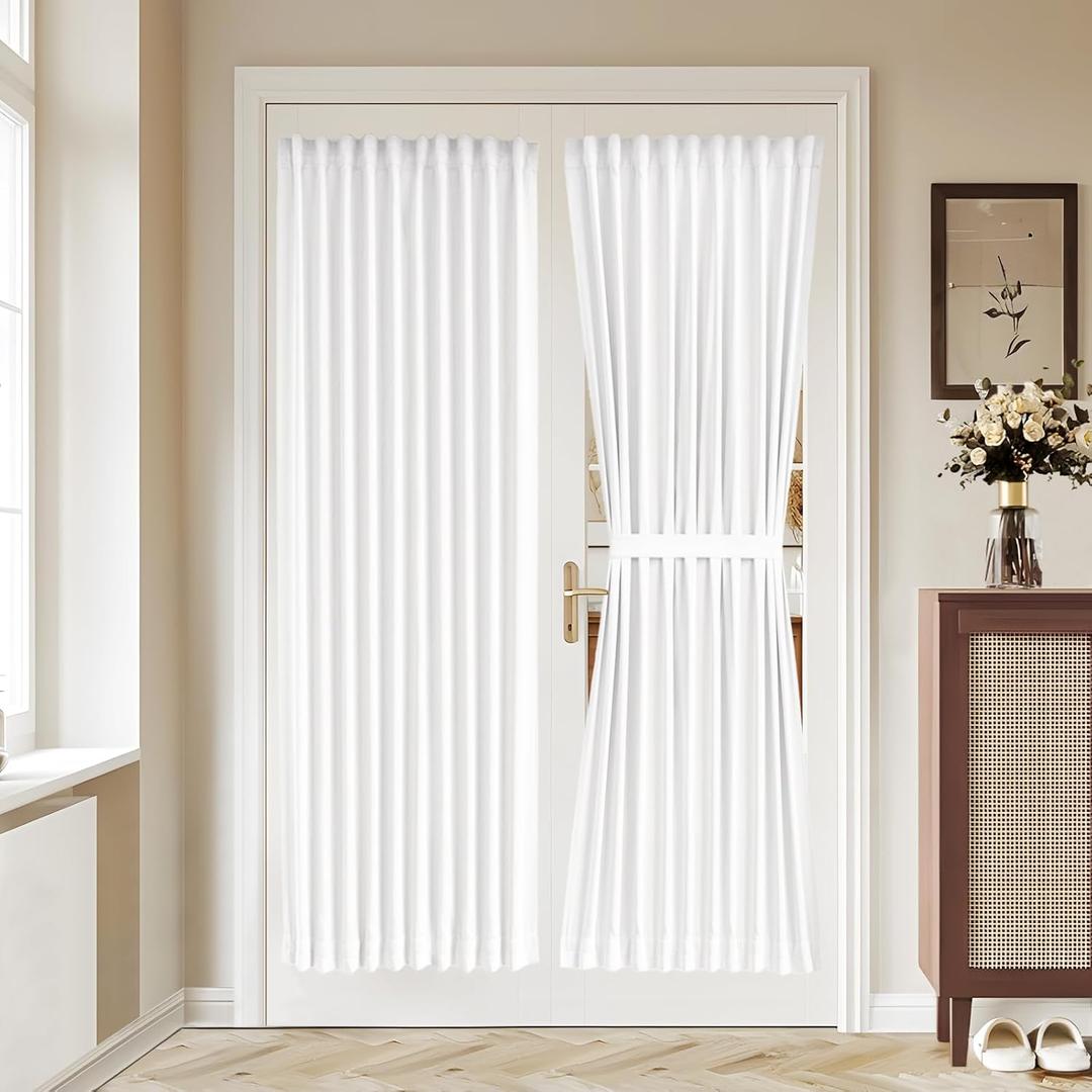 Vatge 50% Sunlight Blocking French Door Curtain, 36 x 72 Inch Door Curtains for Door Window Coverings, 1 Panel, W36 x L72, Pure White