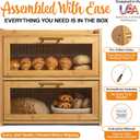 Gennua Kitchen Extra Large Bamboo Bread Box for Kitchen Countertop, Wooden Double Layer Breadbox Provides Double the Storage, Holds Multiple Loaves, Durable & Beautiful with Frosted Acrylic Panels