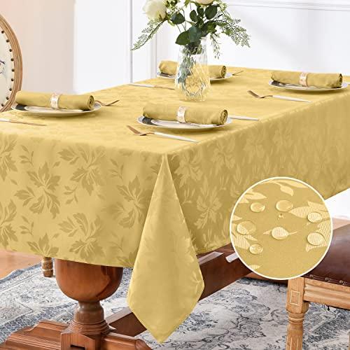 Romanstile Jacquard Rectangle silverware Tablecloth - Waterproof Damask Floral Pattern Decorative Table Cloths Heavy Weight Fabric Table Covers for Dinner/Parties/Holiday - 19x19 Inch, Gold