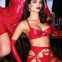 3 x Girece Women's Leather Lingerie Sets Corset Exotic Lingerie Strappy Latex Outfits Underwire Push Up Garter Lingerie (Red, L)