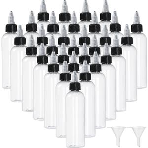 32 Pack 4oz Boston Dispensing Bottle Empty Round LDPE Plastic Squeeze Dropper Bottles Squeeze Bottle with Twist Top Cap for Liquids Oils Art Crafts Kitchen Household