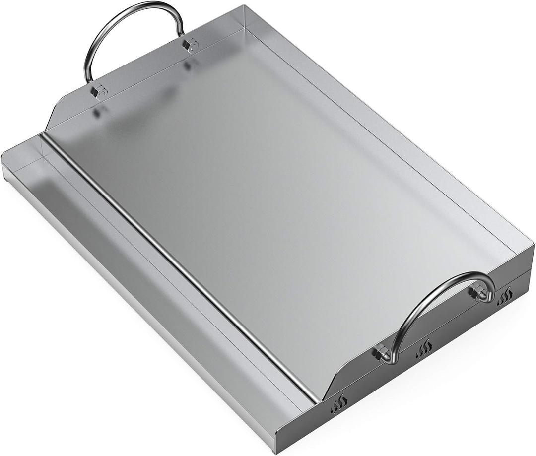Onlyfire Universal Stainless Steel Griddle for Most BBQ Grills with Removable Handles, 18"12.5"