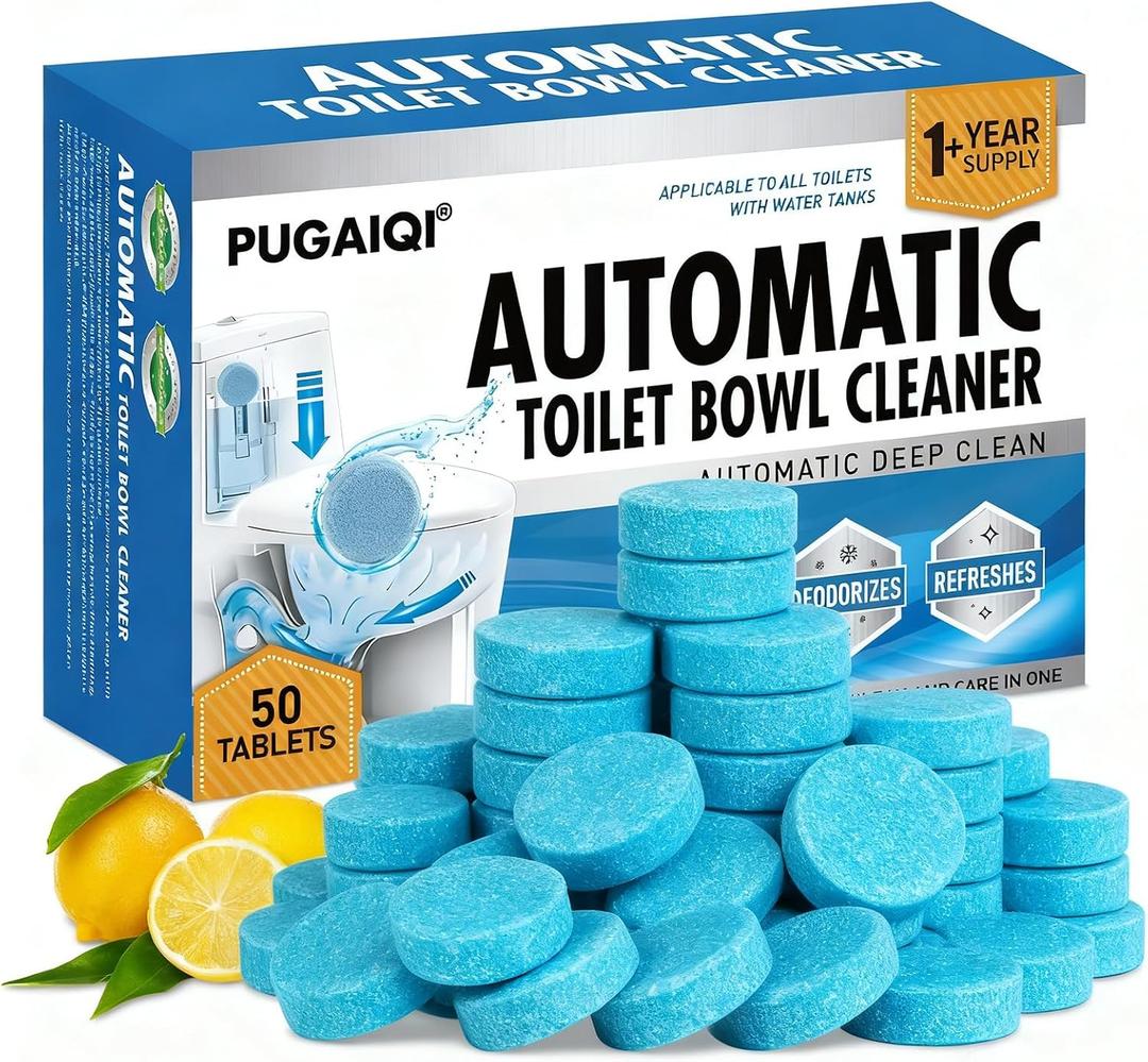 Automatic Toilet Bowl Cleaner Tablets, Blue, Septic Safe Hard Water Stain and Odor Remover, Effervescent Stain & Odor Remover Bathroom，Effervescent Stain Odor Remover Works with Toilets 50 Count