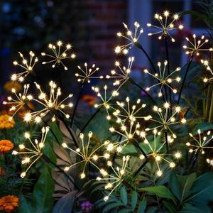 PEVOROS Solar Christmas Lights Outdoor, Solar Garden Decor, Outdoor Christmas Decorations, Gardening Supplies, Solar Powered Lights Waterproof for Yard Patio, Fairy Decor Firwork (6 Pack) (Warm White)