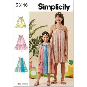 Simplicity SS3146HH Children's Lined Halter Dresses Sewing Pattern Packet, Design Code S3146, Sizes 3-4-5-6