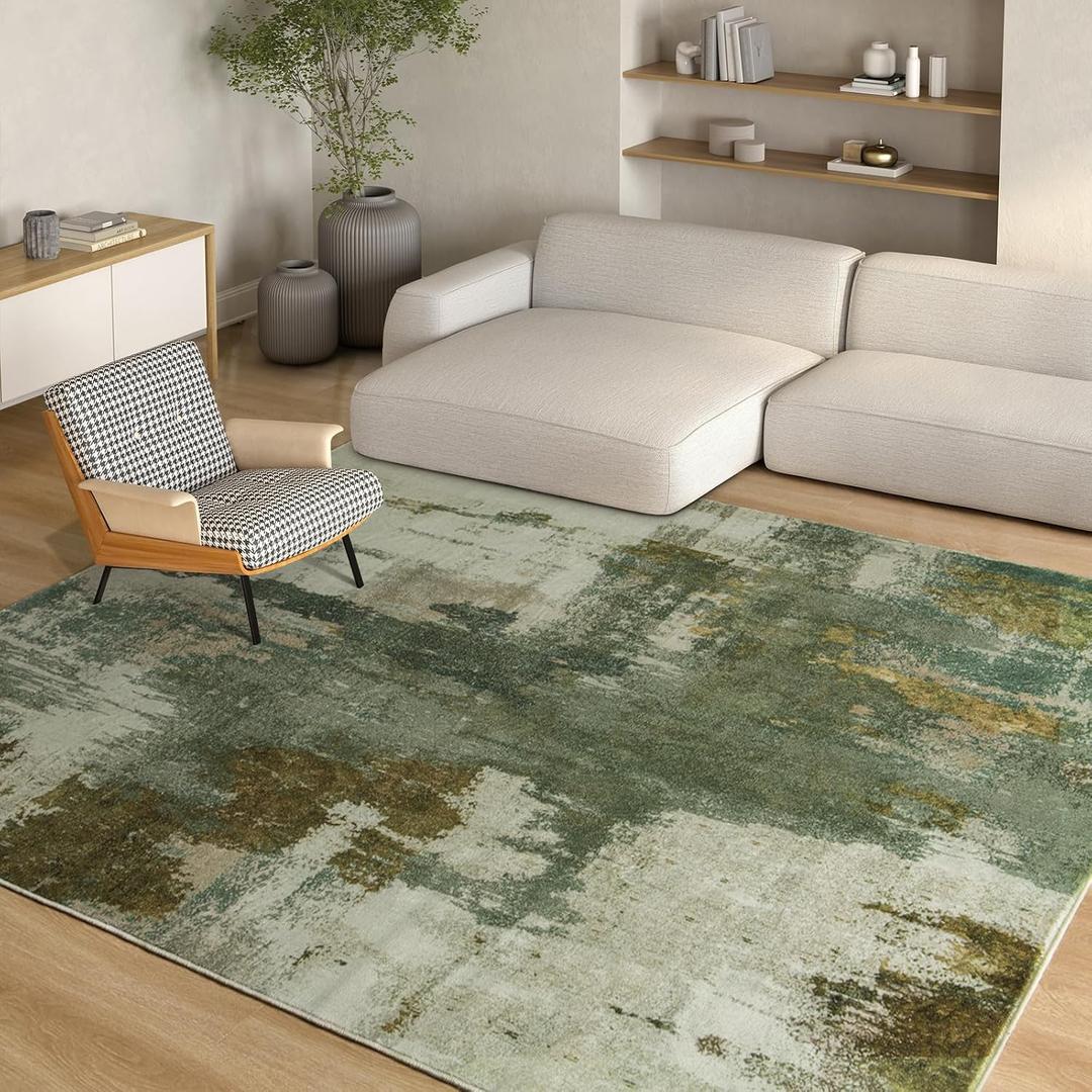 Kelarea Living Room Rug, 5x7 Rug Modern Abstract Washable Rugs Green Faux Wool Vintage Carpets, Non Slip Rug for Bedroom, Dining Room, College Dorm, Kids Playroom, Home Office Green, 5' x 7' (Rectangular)