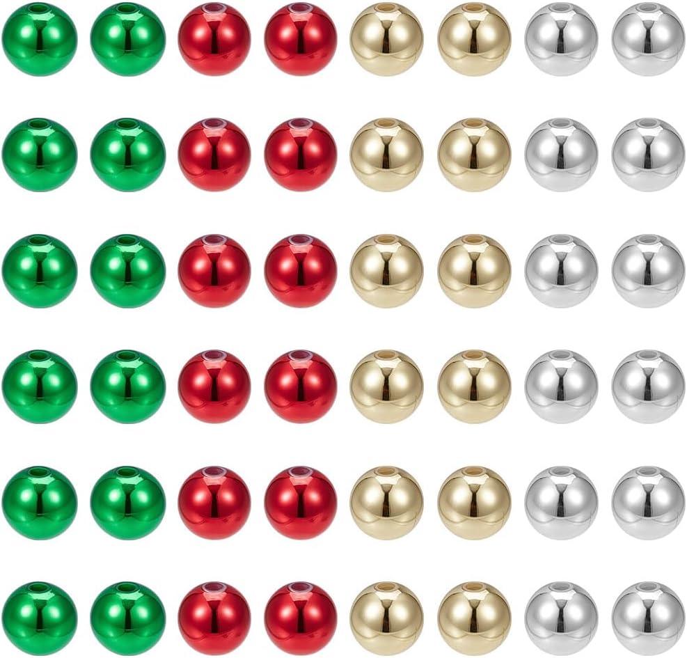PH PandaHall 400pcs 10mm Christmas Beads for Jewelry Making, 4 Colors Red Green Beads Metallic Gold Silver Acrylic Bead Spacer Bead for Jewelry Making Xmas Party Decor Pens Bracelet Necklace DIY Craft