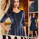 Dressystar Womens Velvet Midi Sequin Cocktail Dress Fall Winter Long Sleeve Formal Wedding Guest Party Dresses with Pocket (M)