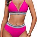 AI'MAGE High Waisted Bikini Sets for Women 2025 Triangle Color Block Two Piece Swimsuits Tummy Control Bathing Suits, Rose Red XL
