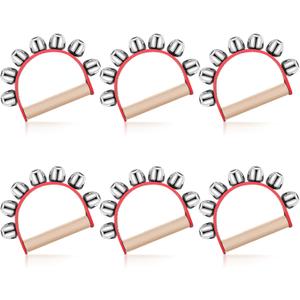 Yeshone 6 Pieces Christmas Sleigh Bells Instrument Jingle Bell Instrument Caroling Handheld Jingle Ring Sleigh Musical Wooden Handle for Christmas Valentines Crafts Decor