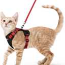 rabbitgoo Cat Harness and Leash for Walking, Escape Proof Soft Adjustable Vest Harnesses for Cats, Easy Control Breathable Reflective Strips Jacket, Black & Red, S