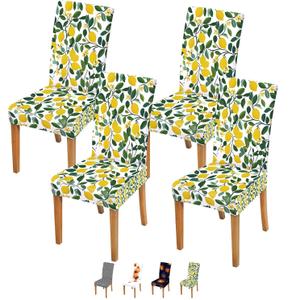 ANNA QUEEN Lemon Print Chair Covers for Dining Room Kitchen Set of 4 Summer Fruit Washable Stretch Slipcovers for Dining Chairs