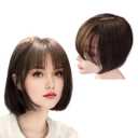 Anemone Invisible Human Hair Toppers For Women Clip In Toppers With 3D Air Bangs Fringe Straight 10x11cm Middle Part PU Scalp Wiglets Hairpieces Increase Hair Volume (20cm, Brown)