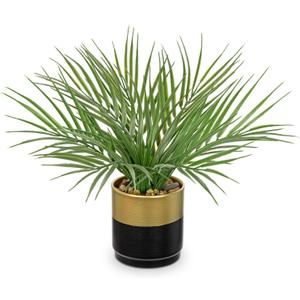Hollyone Large Artificial Potted Plants Fake Palm Plants 13" Faux Tropical Palm Plant Tree in Gold and Black Metal Pots for Home Room Office House Indoor Decoration