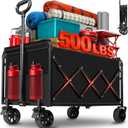 Collapsible Wagons Carts Foldable, 500LBS Heavy Duty Wagon Cart Foldable with Brakes & All-Terrain Wheels 34'' Extra Long Folding Wagon Portable Lightweight for Camping, BeachSports, Shopping (Black)