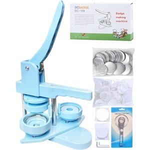 DCBADGE Button Maker Machine, Button Pin Maker (3rd Gen) Installation-Free DIY, Button Press Machine Kit with Free Button Parts&Circle Cutter&Wrench Gadget (Light Blue, 58mm2.25in)