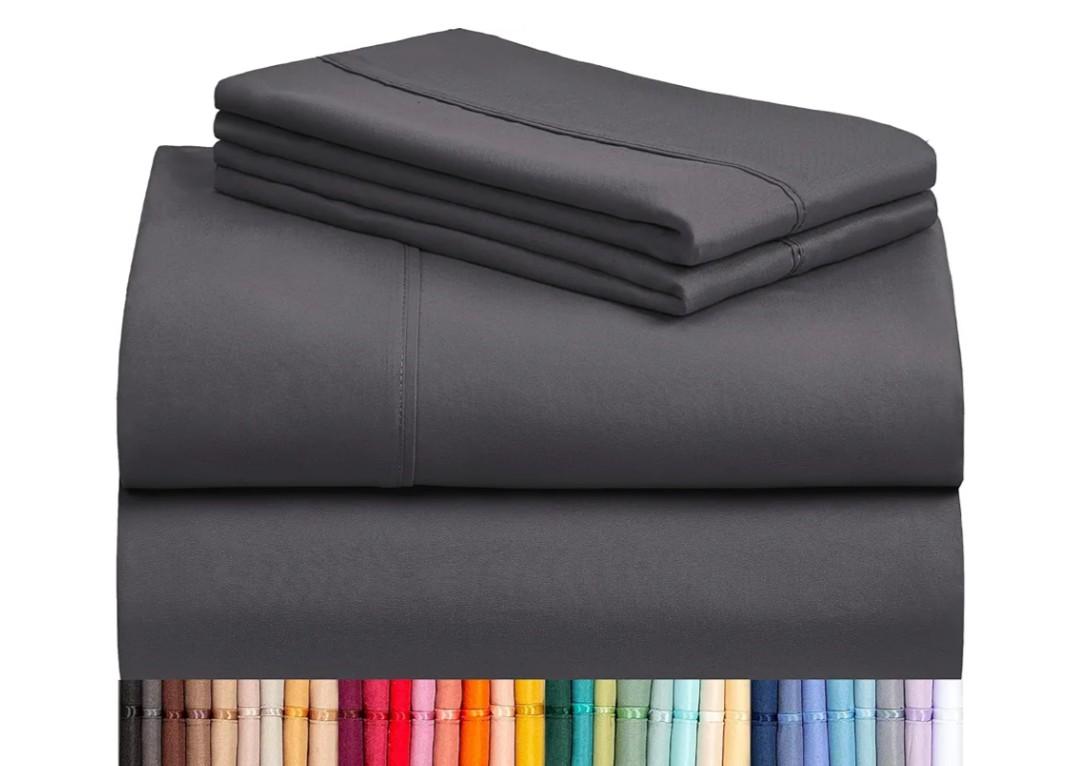 LuxClub 4 PC Queen Sheet Set, Sheets Queen Size, Deep Pockets 18" Wrinkle Free Cooling Sheets Machine Washable Hotel Bedding Silky Soft - Dark Grey Queen