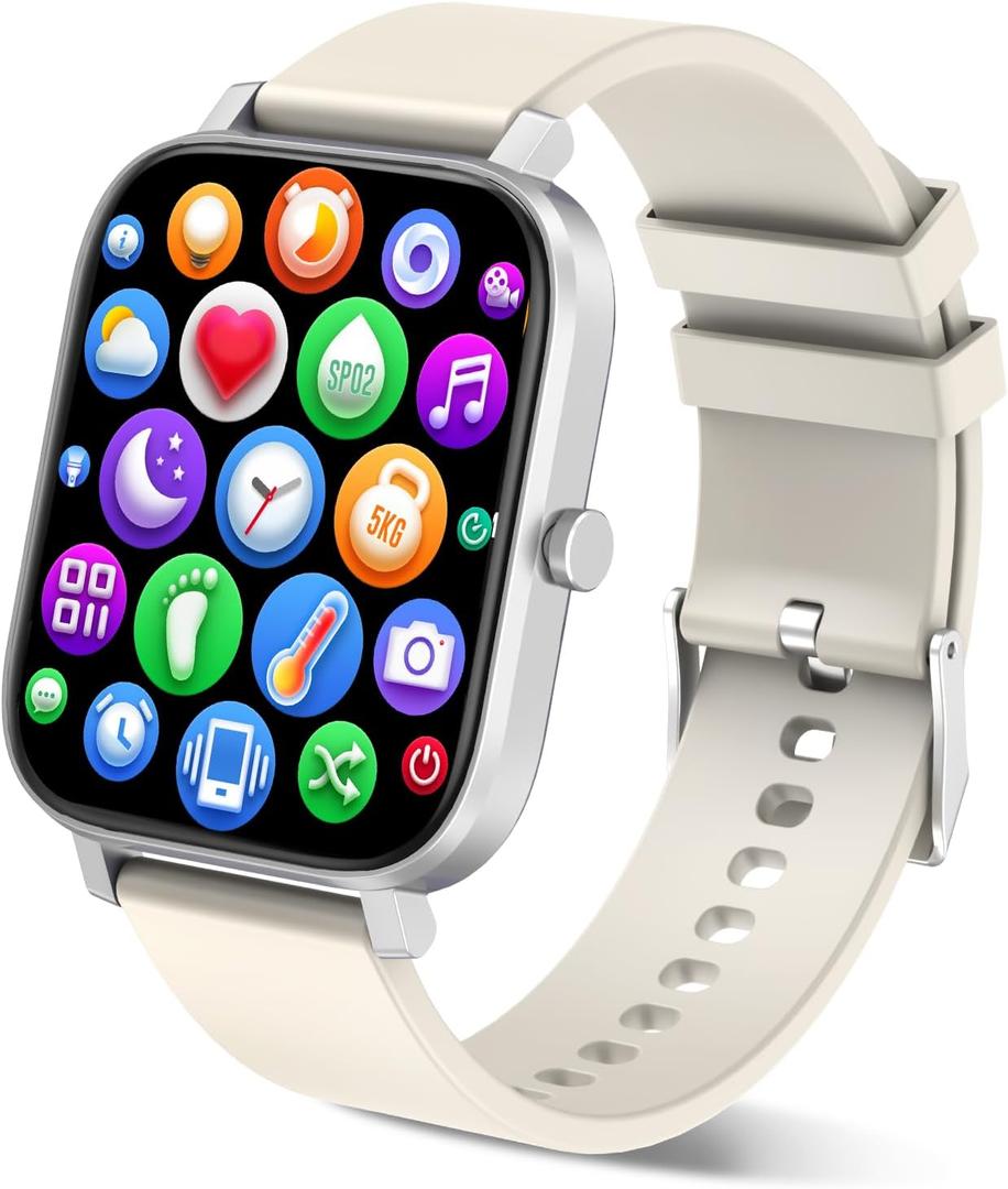 Smart Watch for Men Women Compatible with iPhone Samsung Android Phone 1.69 inch Full Touch Screen IP68 Waterproof Bluetooh Fitness Tracker Heart Rate/Sleep Monitor (Starlight)