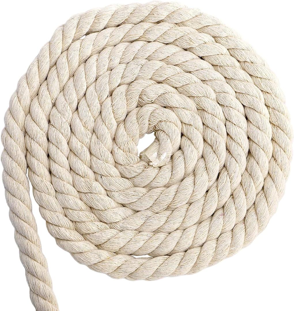 Tosnail 33 Feet 15 mm Natural Triple-Strand Twisted Cotton Rope