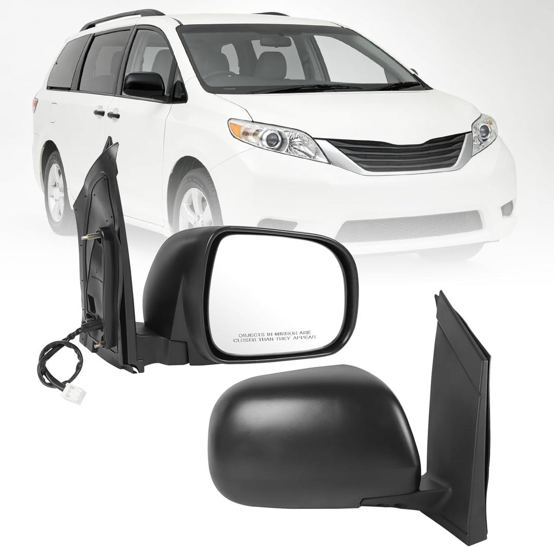 JDMSPEED Right Passenger Side View Door Mirror Compatible with 2004-2010 Toyota Sienna with Heated Power Glass Manual Folding Heated Black Replaces TO1321205 (5 Pins)