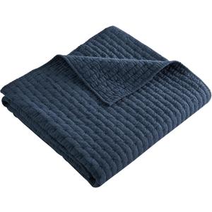 Levtex Home - Cross Stitch - Quilted Throw - 50x60in. - 100% Cotton - Reversible Pattern - Navy with Matching Stitching