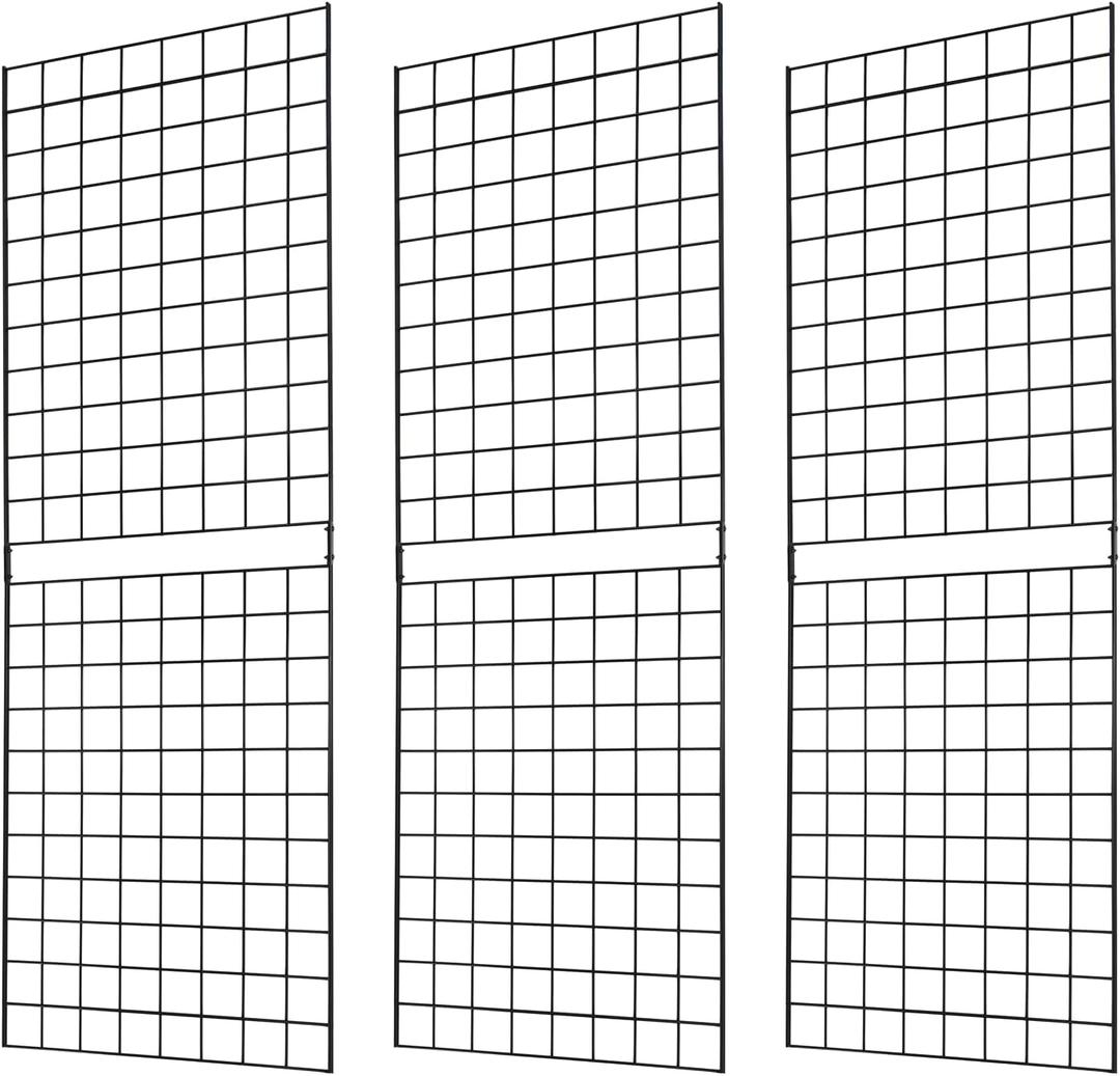 Grid Wall Commercial Grade Grid Panels Heavy Duty Panel for Retail Display Wall 2' W x 6' H, Black (Pack of 3) Easily Portable