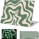 AKIT Compatible with MacBook Air 13 inch Case 2025 2024-2022 M4 M3 M2 A3240 A3113 A2681, Unique Pattern Hard Shell Laptop Case+Screen Protector+Keyboard Cover for MacBook Air 13.6 inch, Green Wave