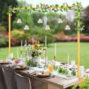 Over The Table Rod Stand with Clamps 31"-110" Length 31"-64" Height Adjustable Metal Table Hanging Decor Rod with Storage Bag for Gender Reveal Ceremony Party, Gold Table Balloon Arch Stand