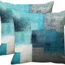 Britimes Throw Pillow Covers Modern Home Art Decor, 18 x 18 Inches Set of 2 Pillow Cases Decorative, Abstract Oil Painting Pillowcases for Bedroom, Living Room, Teal Peacock Blue