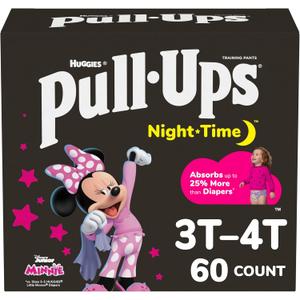 Pull-Ups Girls' Nighttime Potty Training Pants, Training Underwear, 3T-4T (32-40 lbs), 60 Ct