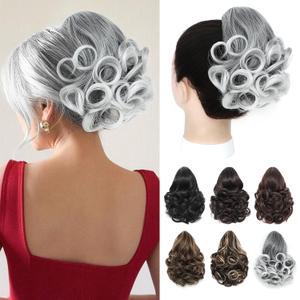 Ponytail Extension,10" Claw Clip in Ponytail Extensions Short Curly Ponytail Hairpiece for Women Fluffy Natural Synthetic Pony Tails for Daily Use(Grey with White Ends)