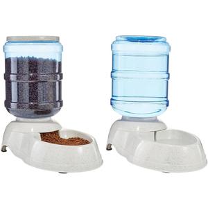 Amazon Basics Automatic Dog Cat Water Dispenser Gravity Feeder and Waterer Set, Large, 12-Pound Food Capacity, 2.5-Gallon, Gray