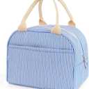 Lunch Bag For Women, Cooler Insulated Lunch Box For Travel Work Picnic College School Adult Large Capacity Lunch Bags, Blue Stripe