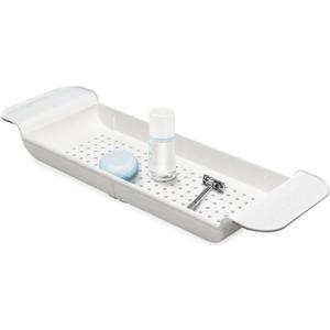 madesmart Expandable Bath Shelf, Adjustable Bathtub Tray for Bath-Night, Holds Glasses, Soaps, Toys & Bath Essentials, Non-Slip Grip, Fits Most Tubs, White
