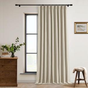 Pinch Pleat Flax Linen Blackout Curtains 120 Inch Length Extra Wide 60 Inch Width for Living Room Sliding Glass Door Pleated Back Tab Thick Burlap Memory Trained Window Drapes Taupe 60x120 1 Panel