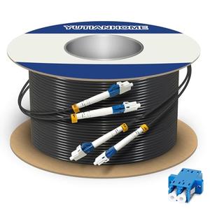 YUTIANHOME 656ft/200m LC to LC Armored Outdoor Fiber Optic Cable, Single Mode Duplex Fiber Patch Cable, 9/125um LC Fiber Jumper, (OS1/OS2 Compatible), Low Friction LSZH, Black
