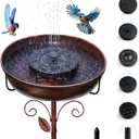 Solar Bird Bath Fountain, Green Metal Stand, 7 Nozzle, Outdoor Garden Decor (Bronze)