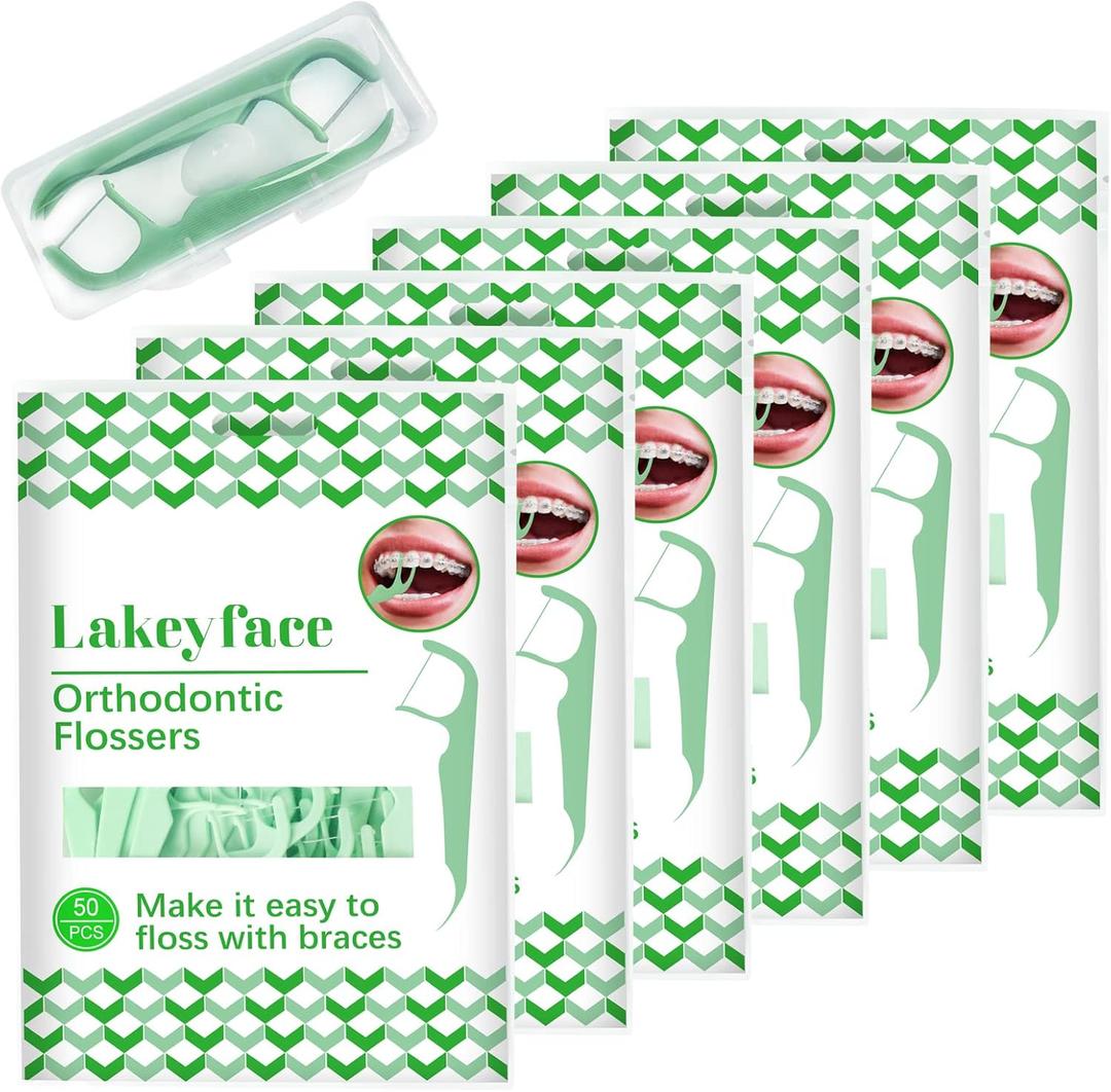 300 Count Orthodontic Flossers for Braces with Floss Dispenser, Braces Flossers for Kids Teeth & Adults, Dental Floss for Braces, Dental Floss Picks, 50 Count Bag, (Pack of 6)