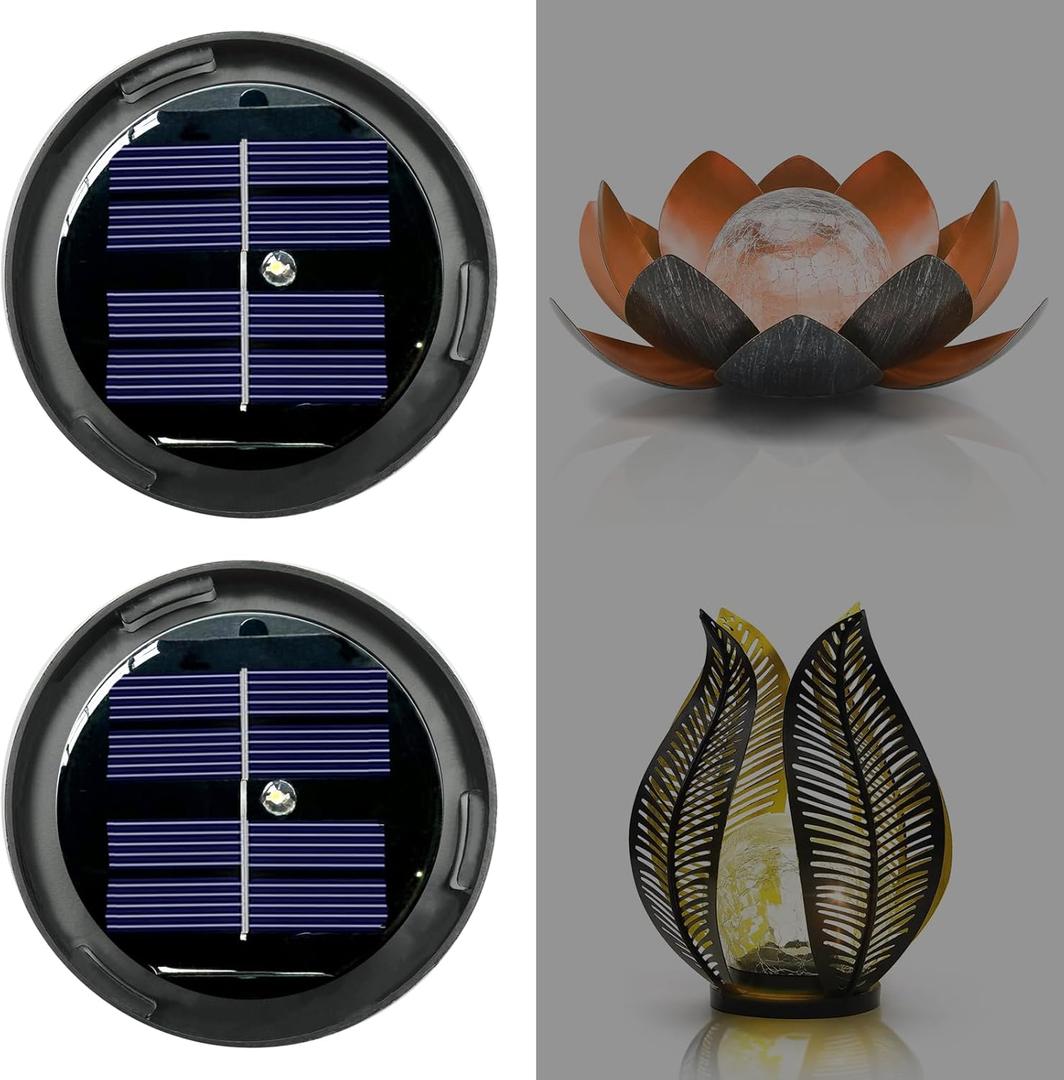 2 Pack Replacement Solar Light Parts, Warm White LED Waterproof Bottom Kit for Outdoor DIY Lotus Crackle Glass Globe Lamp