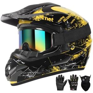 SPARK Dirt Bike Helmets Kids Motorcycle Helmet Youth ATV Motocross Full Face Men Women Off-Road Mountain Bike Helmet Adult with(Gloves Goggles Mask) DOT Approved 4Pcs Set L