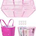XYFuuee Beach Bag Organizer Inserts for Large Simple Modern Bag Accessories, with 8 Removable Metal Fasteners, Lightweight Mesh Insert Divider Pouch, Organizing Rubber Tote, Save Space, Pink
