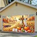 Fall for Jesus Garage Door Banner 13x6ft Thanksgiving Decor Backdrop Autumn Banner Cross Pumpkins Sunflower Photo Prop Background for Thanksgiving Yard Outdoor Harvest Scene Display Decor