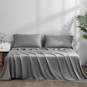 ACCURATEX Cooling Sheets King Size - Viscose Made from Bamboo, Luxury Cool Silky Sheet Set for King Size Bed, Super Soft Breathable Bedding Sheets up to 16 inches Deep Pockect,Grey